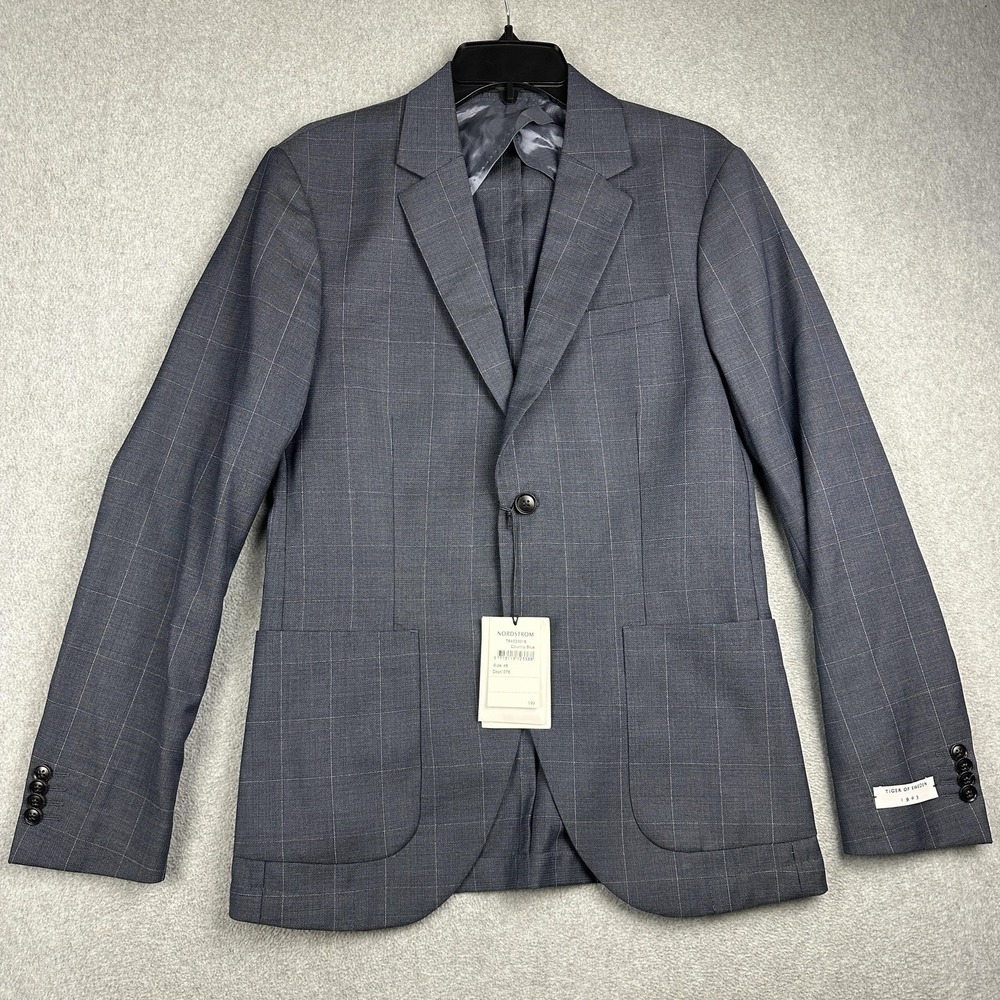 Tiger Of Sweden Sport Coat Jacket Mens 48 (38) Country Blue Check Wool Jamot NWT
